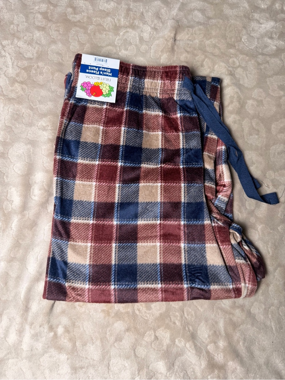 Fruit of the Loom Plush Pajama Pants in Red, Blue, Cream Plaid